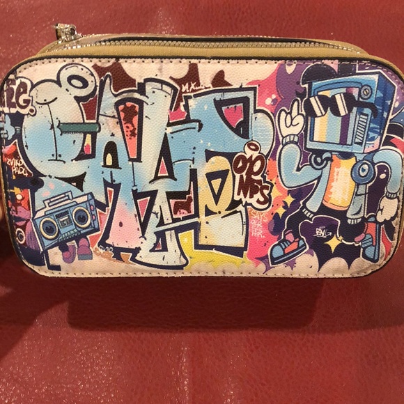 Graffiti Print Crossbody Bag for SALE with Double Top Zipper and Back Pocket - Picture 2 of 7